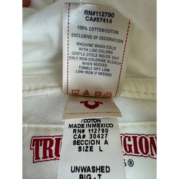 True Religion Mens Unisex Off-White Hoodie Jacket L Cotton Zip-Up NWOT - Picture 8 of 16